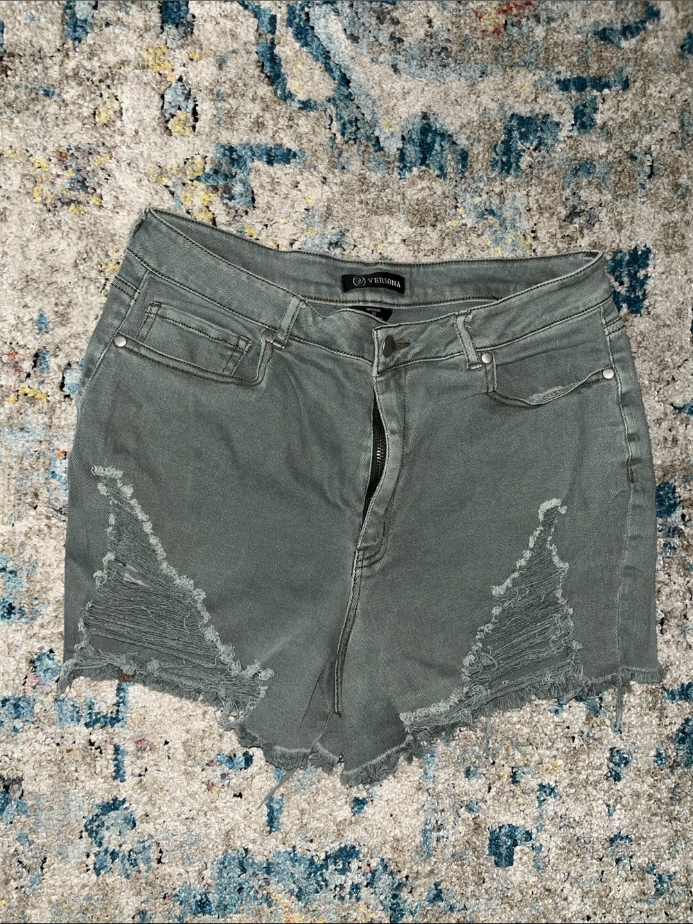 Versona Distressed Green Denim Shorts